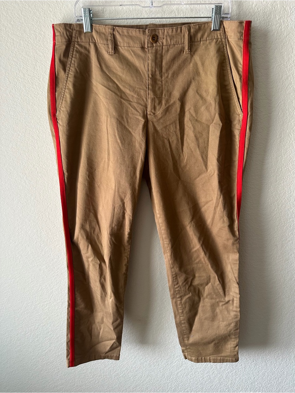 Lauren Ralph Lauren Tan Khaki Chino Pants Red Side Stripe Tapered Women 12